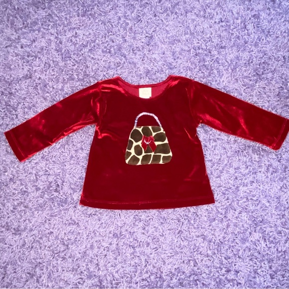 3T Haute Baby Red Velvet Giraffe Feather Embellished Flare Bell Bottom Jeans Set - Picture 7 of 7